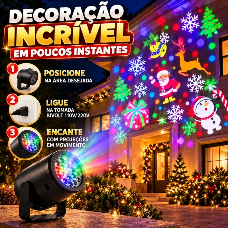 Projetor LED Natalino 16 Desenhos de Natal Luzes Decoração Natalinos Projeção 3D Casa Jardim Festas Parede